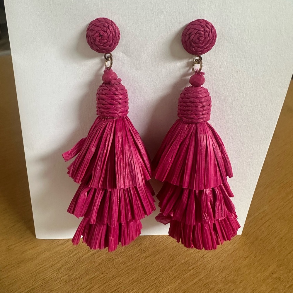 Hot Pink Raffia Lightweight Tassel Earrings - perfect for Valentine’s Day